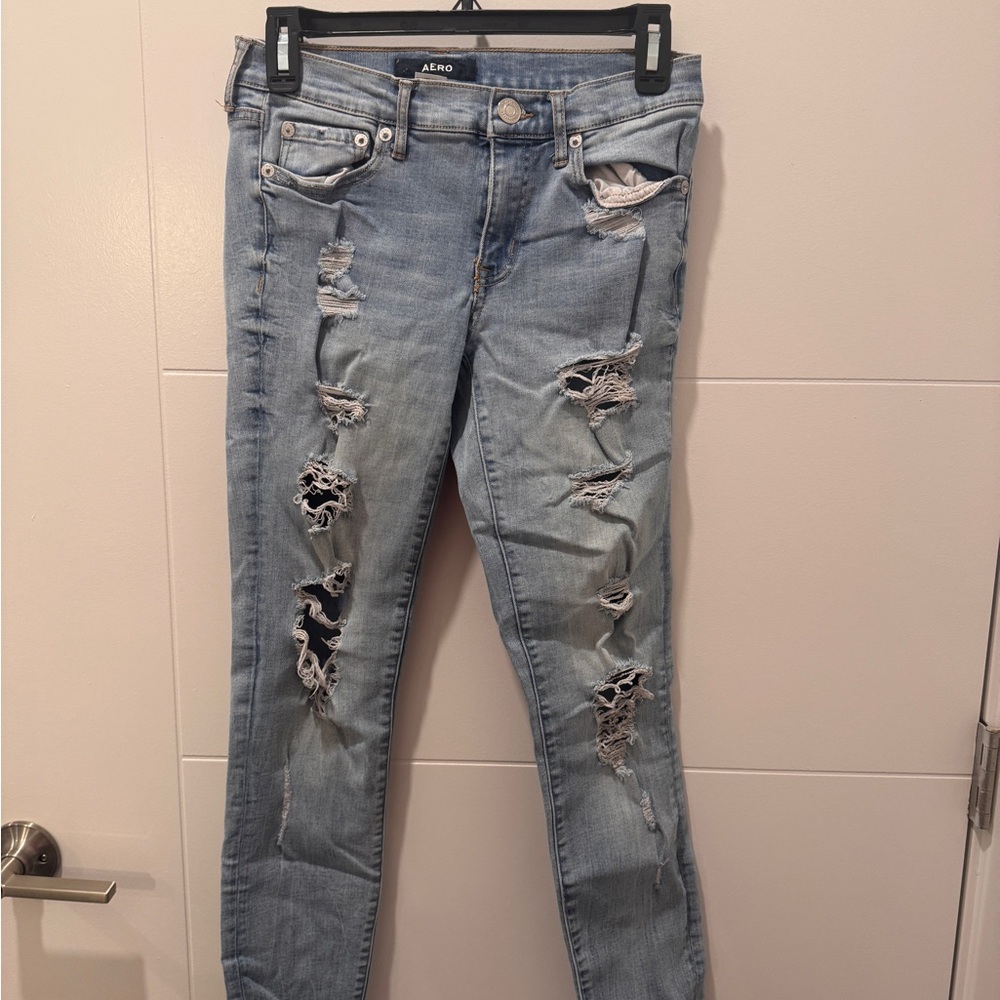 Light Blue Distressed Women’s Low Rise Skinny Jeans